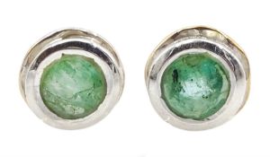 Silver and 14ct gold wire round emerald stud earrings