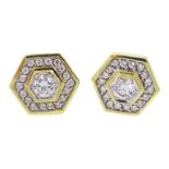 Pair of 14ct gold hexagonal shaped cubic zirconia stud earrings