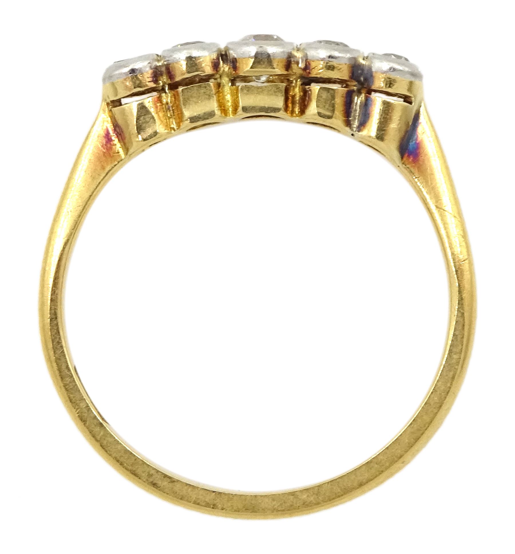 Early 20th century 18ct gold milgrain set five stone old cut diamond ring - Image 4 of 4