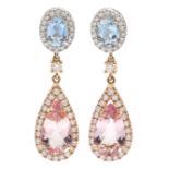 Pair of 18ct white and rose gold pear shaped morganite