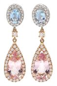 Pair of 18ct white and rose gold pear shaped morganite