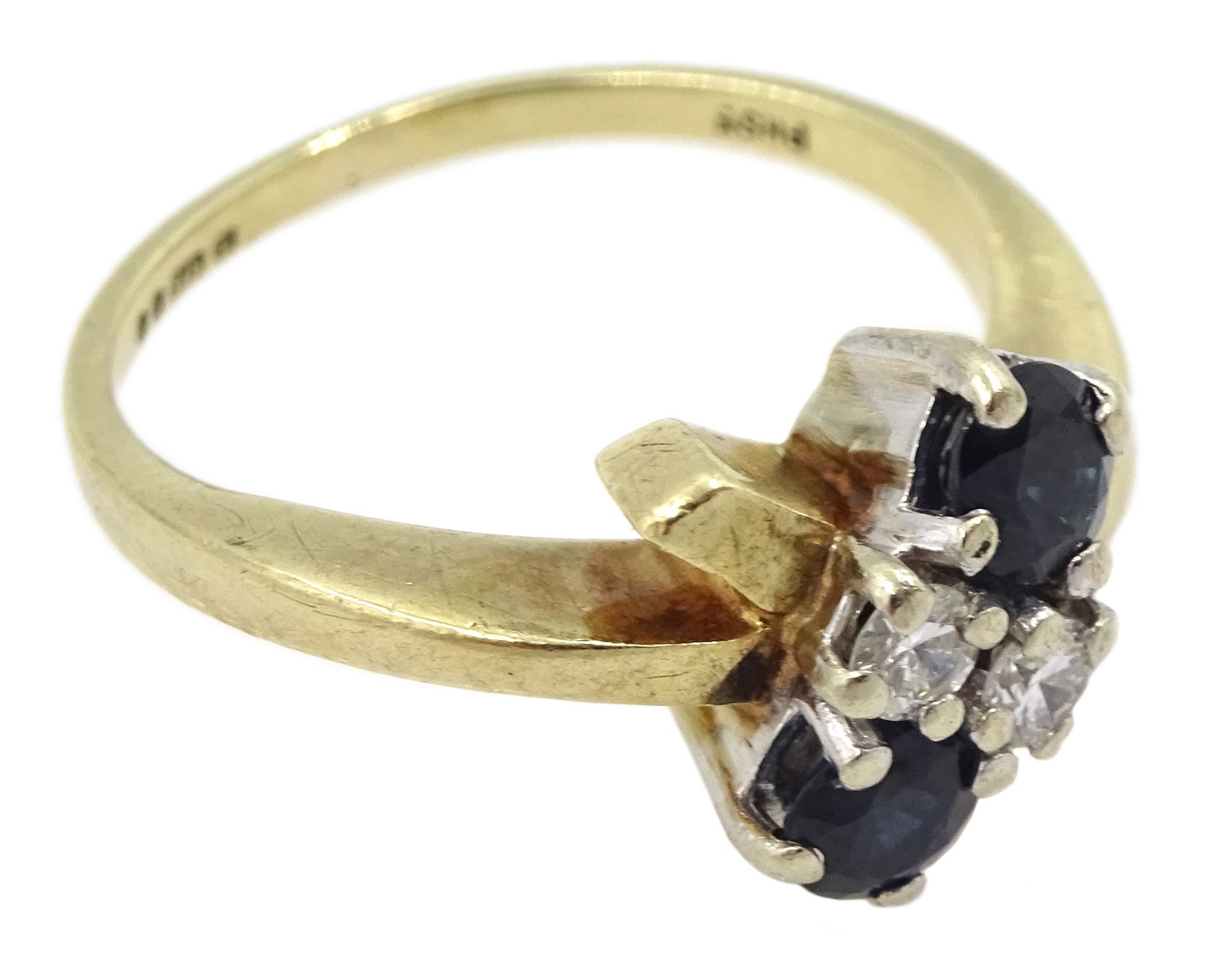 Gold four stone round brilliant cut diamond and sapphire ring - Image 3 of 4