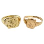 Yellow gold monogrammed signet ring and one other rose gold signet ring