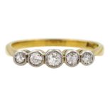 Early 20th century 18ct gold milgrain set five stone old cut diamond ring