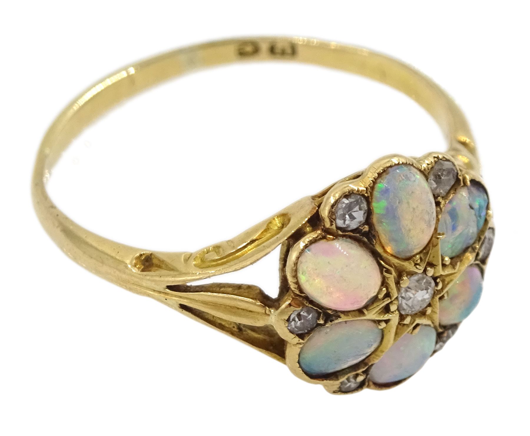 Early 20th century oval opal and diamond flower head cluster ring - Image 5 of 6