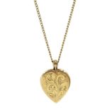 9ct gold heart locket pendant necklace with bright cut decoration