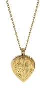 9ct gold heart locket pendant necklace with bright cut decoration