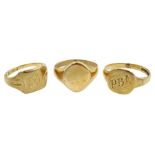 Three 9ct gold signet rings