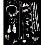 Collection of silver jewellery including moon and star bracelet