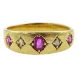 Victorian 18ct gold five stone gypsy set ruby and diamond ring