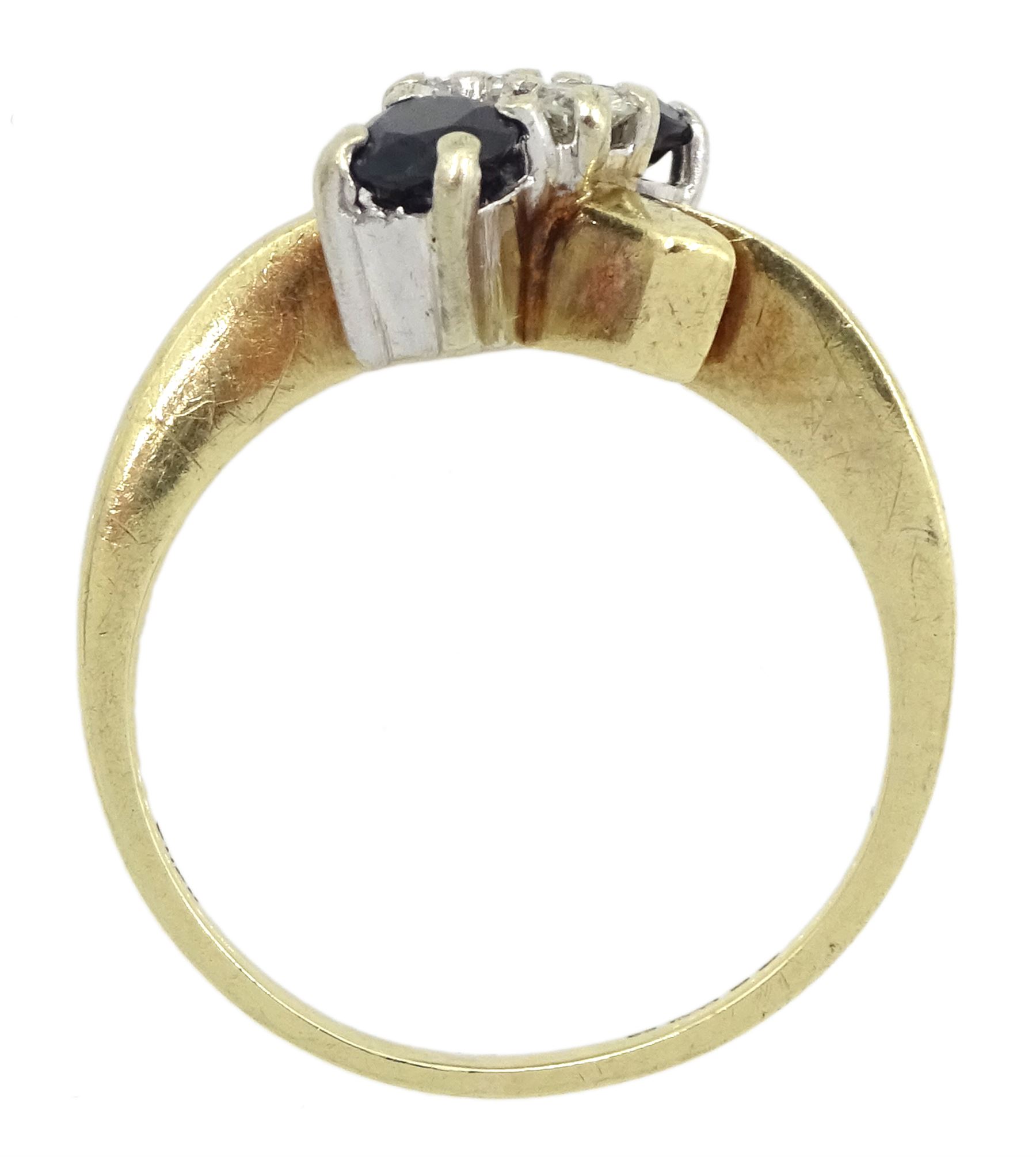 Gold four stone round brilliant cut diamond and sapphire ring - Image 4 of 4