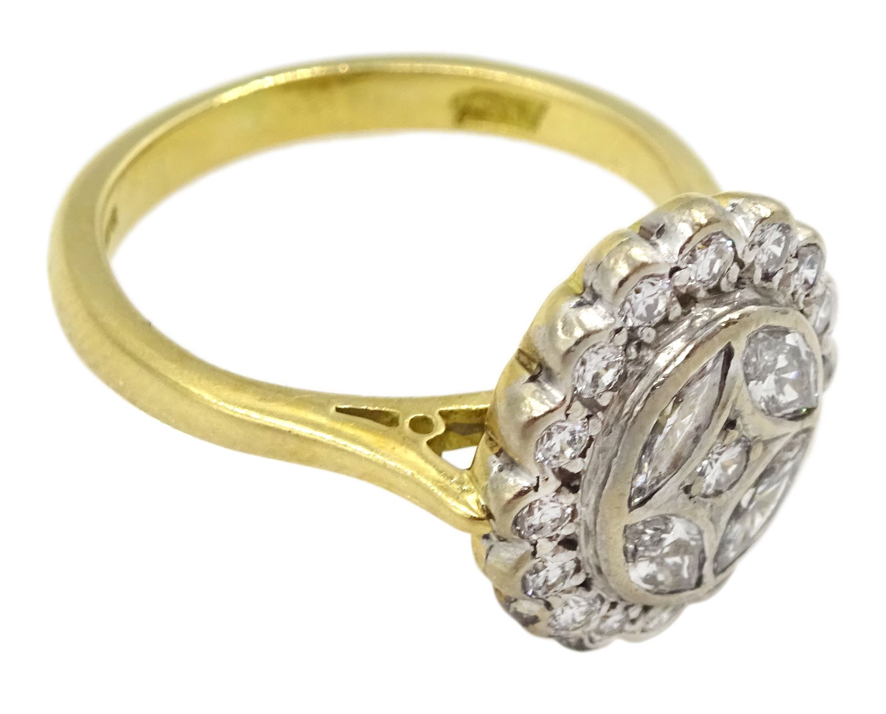 18ct gold diamond marquise cut and round brilliant cut diamond cluster ring - Image 3 of 4