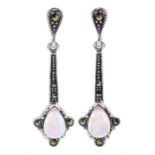 Pair of opal and marcasite pendant stud earrings