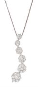 18ct white gold round brilliant cut diamond graduating daisy pendant necklace