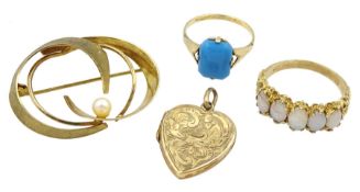 9ct gold jewellery including five stone opal ring