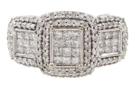 18ct white gold princess cut and round brilliant cut diamond cluster ring