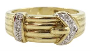 9ct gold diamond chip buckle ring