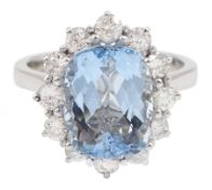 18ct white gold aquamarine and round brilliant cut diamond cluster ring