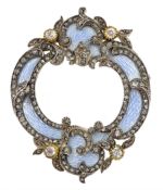 Early 20th century Continental enamel and diamond brooch