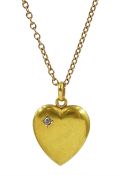 Early 20th century gold heart pendant necklace set with a single stone rose cut diamond