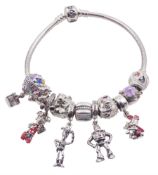 Silver Pandora bracelet with nine Disney Pandora charms including Minnie Mouse