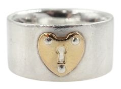 Tiffany & Co silver and 18ct gold keyhole heart lock ring