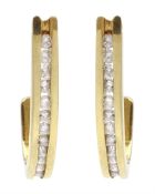 Pair of 14ct gold channel set round brilliant cut diamond half hoop earrings