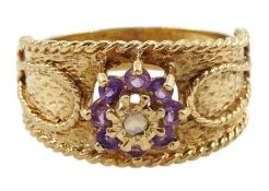 9ct gold amethyst and opal cluster ring