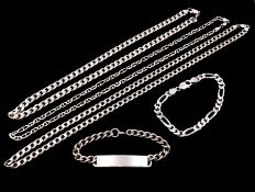 Silver jewellery including two curb link chains