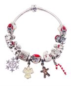 Silver Pandora bracelet with fifteen silver Pandora charms including two Disney 'Winnie the Pooh' Ch