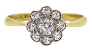 Early 20th century gold milgrain set white sapphire flower head cluster ring