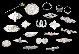 Collection of Victorian and later silver jewellery including bright cut and engraved brooches