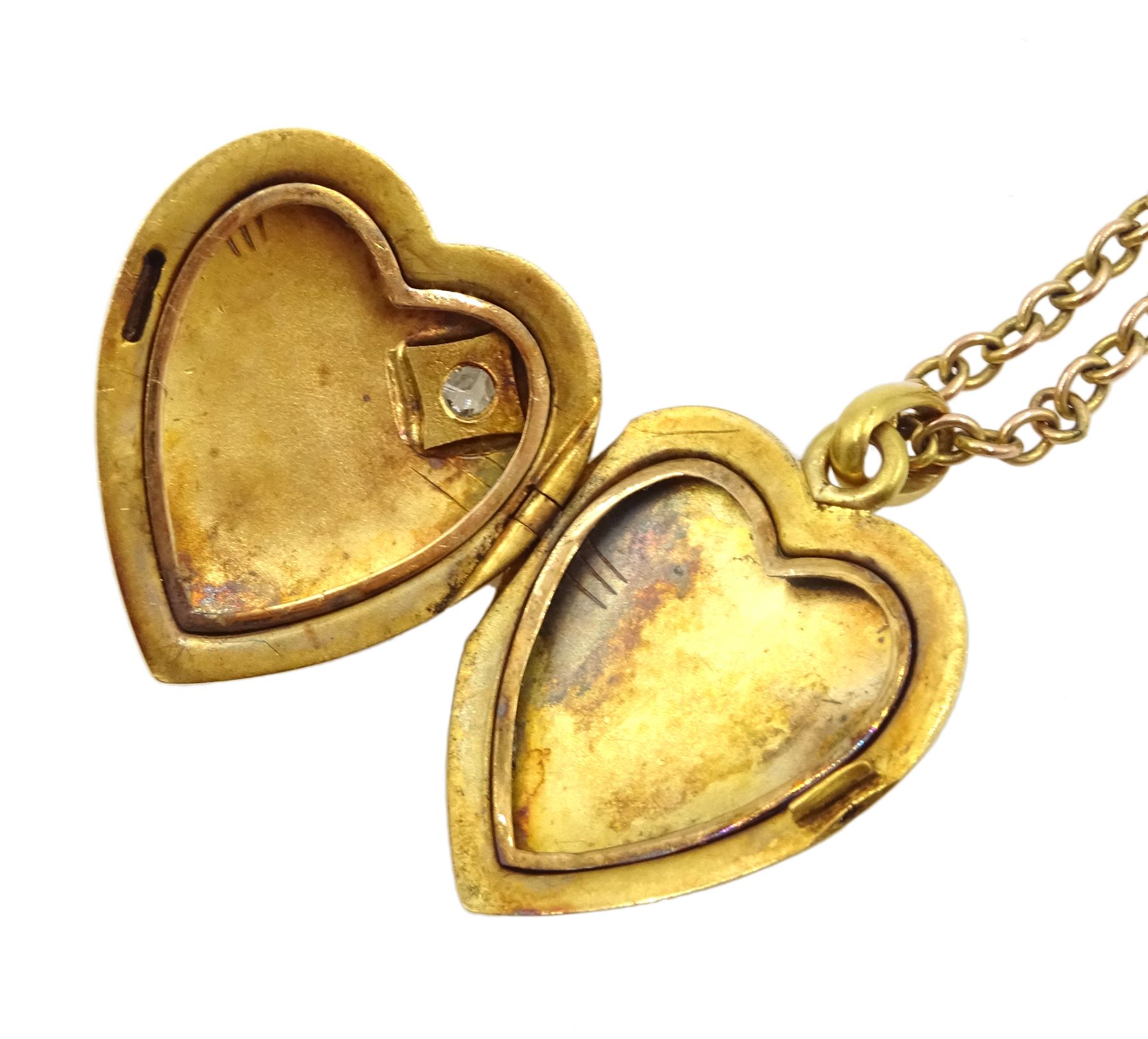 Early 20th century gold heart pendant necklace set with a single stone rose cut diamond - Image 3 of 3