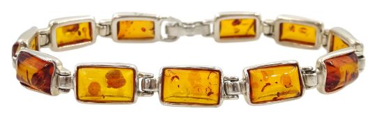 Silver Baltic amber rectangle link bracelet