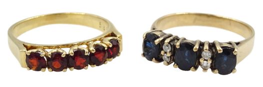 14ct gold five stone garnet ring