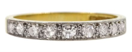 Gold milgrain set round brilliant cut diamond half eternity ring