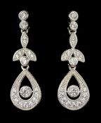 Pair of silver cubic zirconia openwork pendant earrings