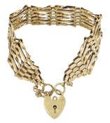 9ct gold six bar gate bracelet with heart padlock clasp