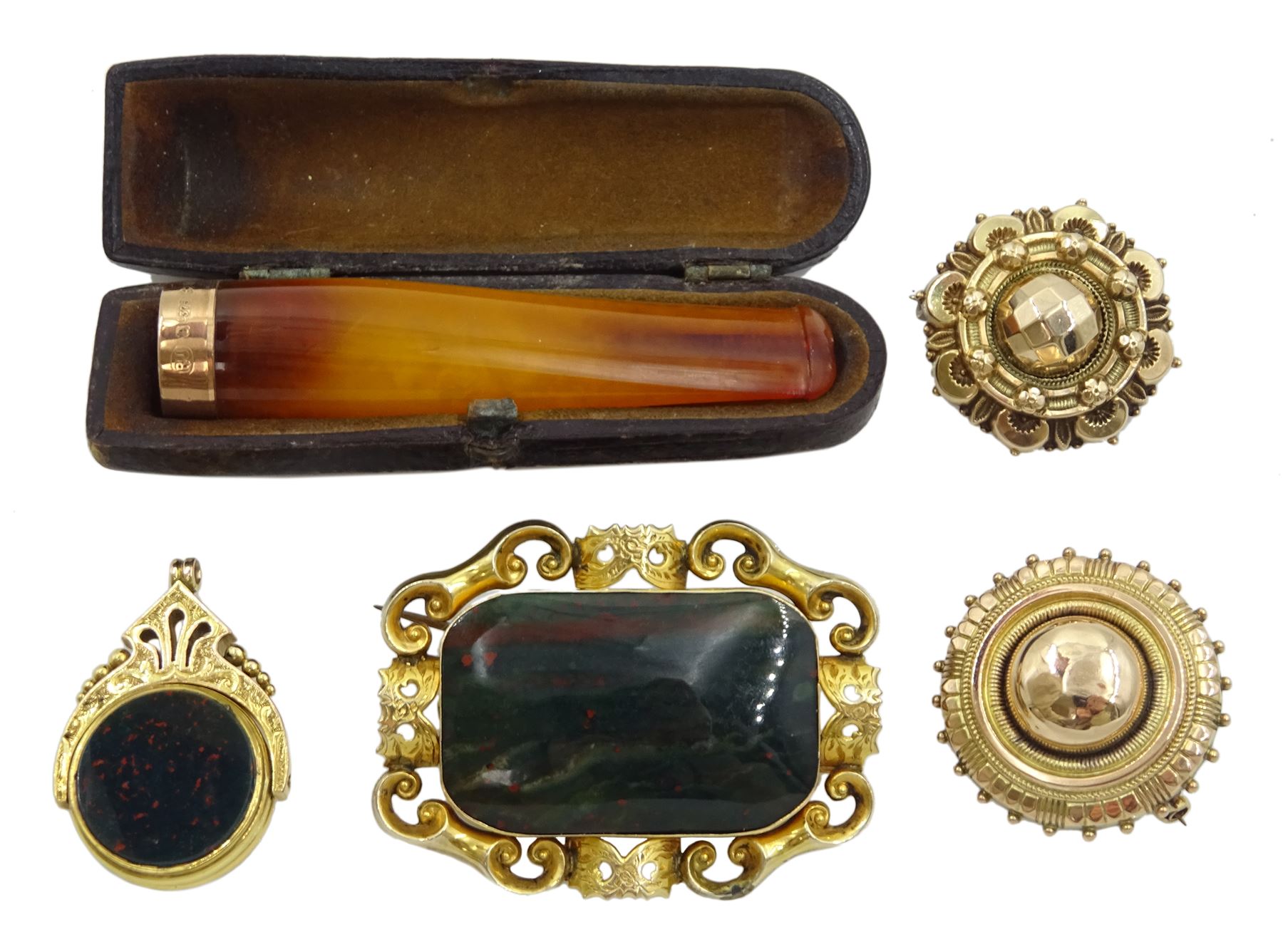 Victorian gold bloodstone and carnelian locket swivel fob