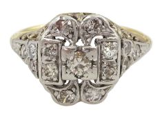 Gold and platinum milgrain set diamond cluster ring