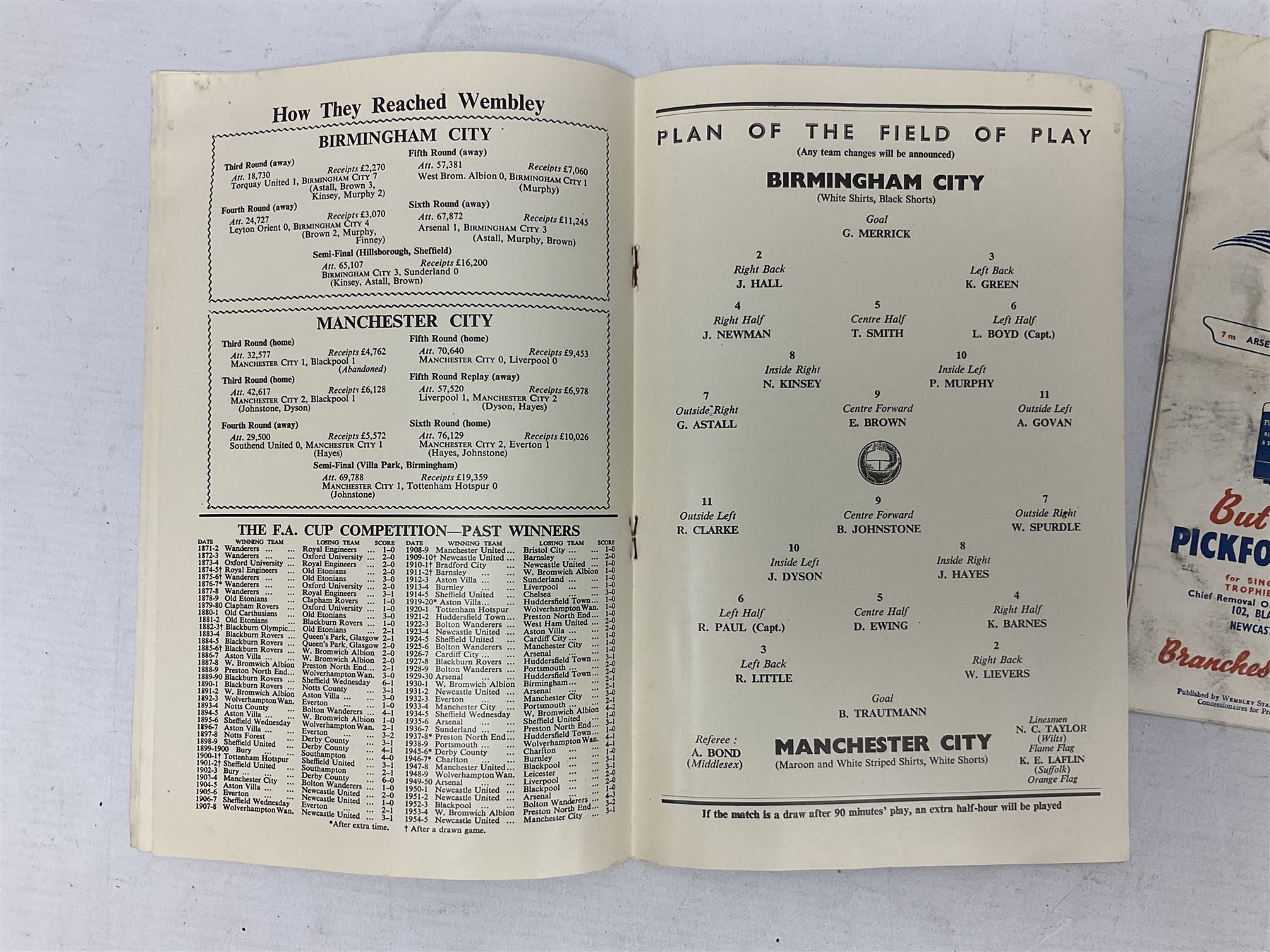 Three F.A. Cup Final programmes at Wembley - 1952 Arsenal v Newcastle United played on May 3rd; 1953 - Image 6 of 11