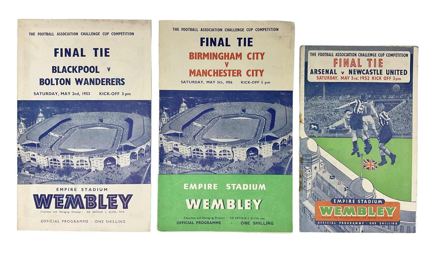 Three F.A. Cup Final programmes at Wembley - 1952 Arsenal v Newcastle United played on May 3rd; 1953