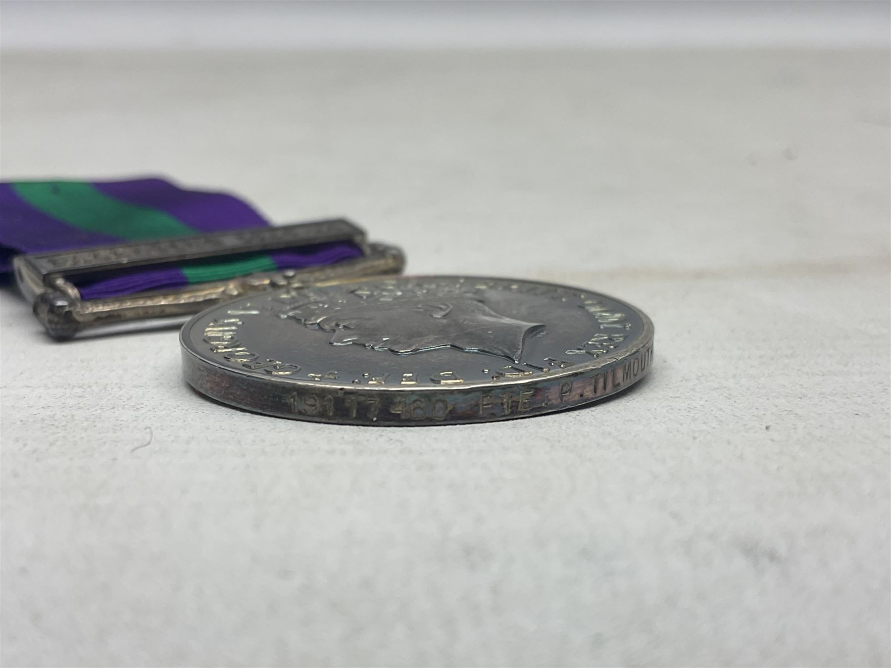 George VI General Service Medal with Palestine 1945-48 clasp awarded to 19117460 Pte. P. Tilmouth R. - Image 7 of 8