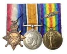 WW1 group of three medals comprising 1914-15 Star awarded to 536 Pte. T. Hall North'd Yeo. and Briti