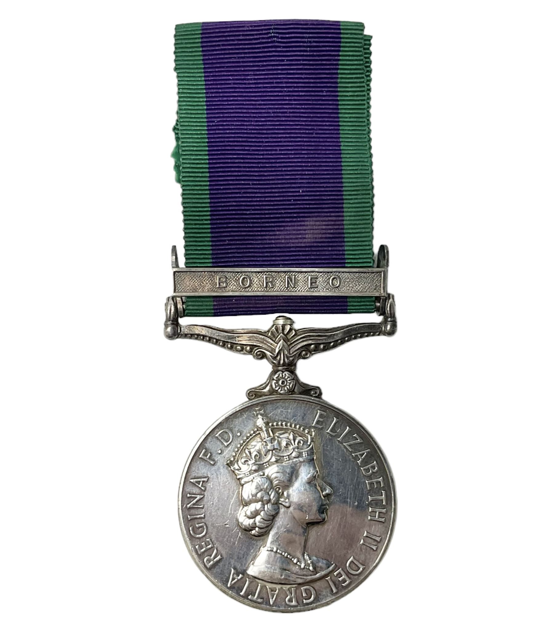 Elizabeth II General Service Medal with Borneo clasp awarded to 23919414 Pte. J.N. McKenna RAOC; wit