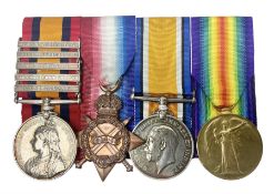 Boer War/WW1 group of four medals comprising Queens South Africa Medal with five clasps for South Af