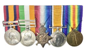 Boer War/WW1 group of five medals comprising Queens South Africa Medal with Transvaal clasp and King