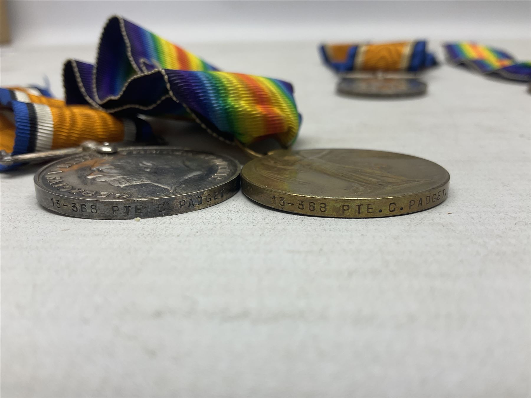 Family group of five WW1 medals for the East Yorkshire regiment comprising trio of 1914-15 Star - Image 10 of 13