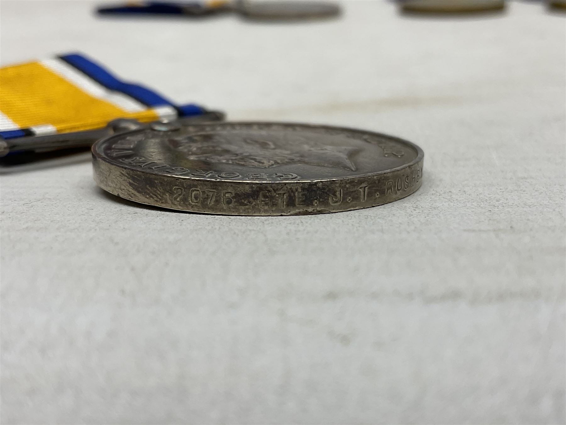 Two pairs of WW1 medals comprising British War Medal and Victory Medal awarded to 2076 Pte. J.T. Rus - Image 3 of 10