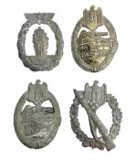 Four German badges comprising Infantry Assault badge; two Tank Battle badges